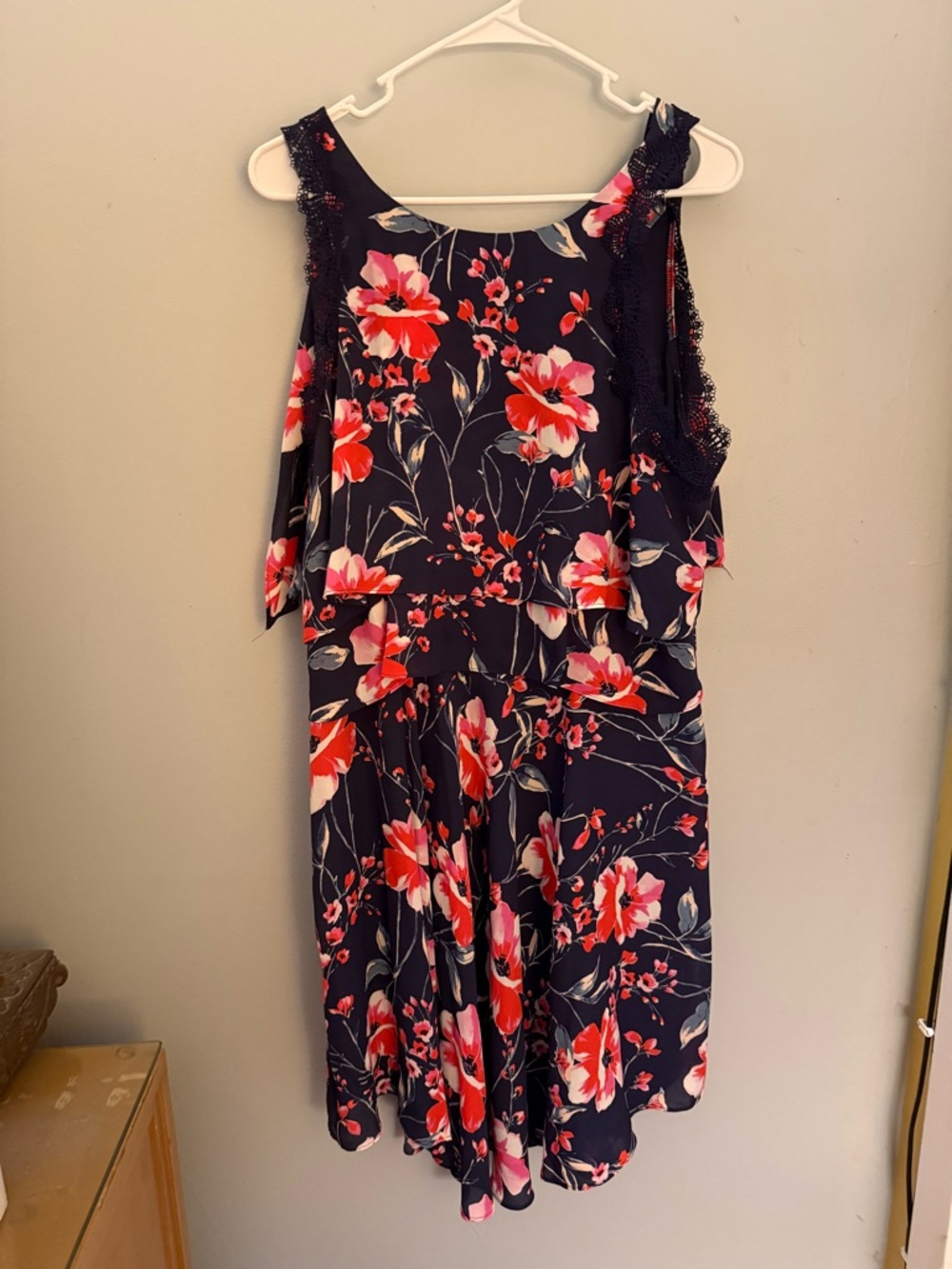 Ivanka Trump Navy Midi Dress with Pink & Red Floral Print